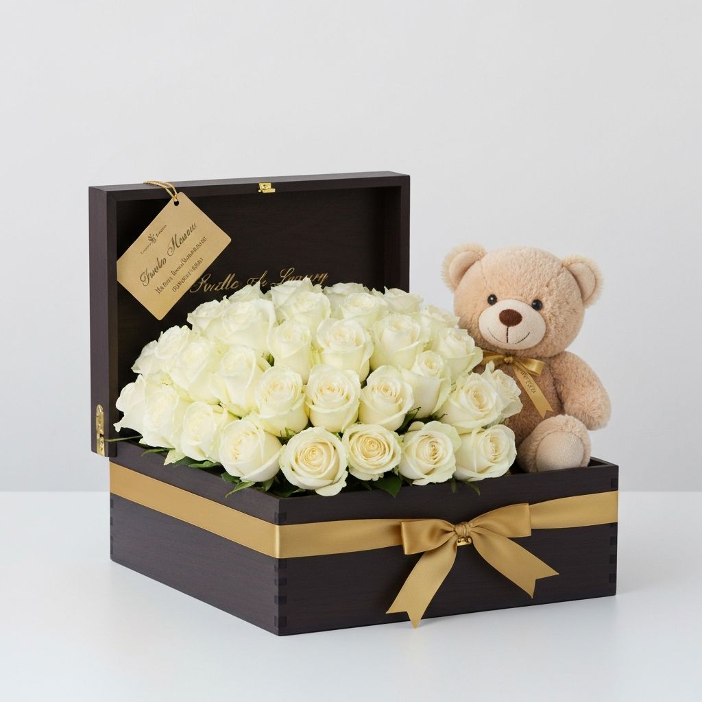 Premium Geschenkset mit weißen Rosen